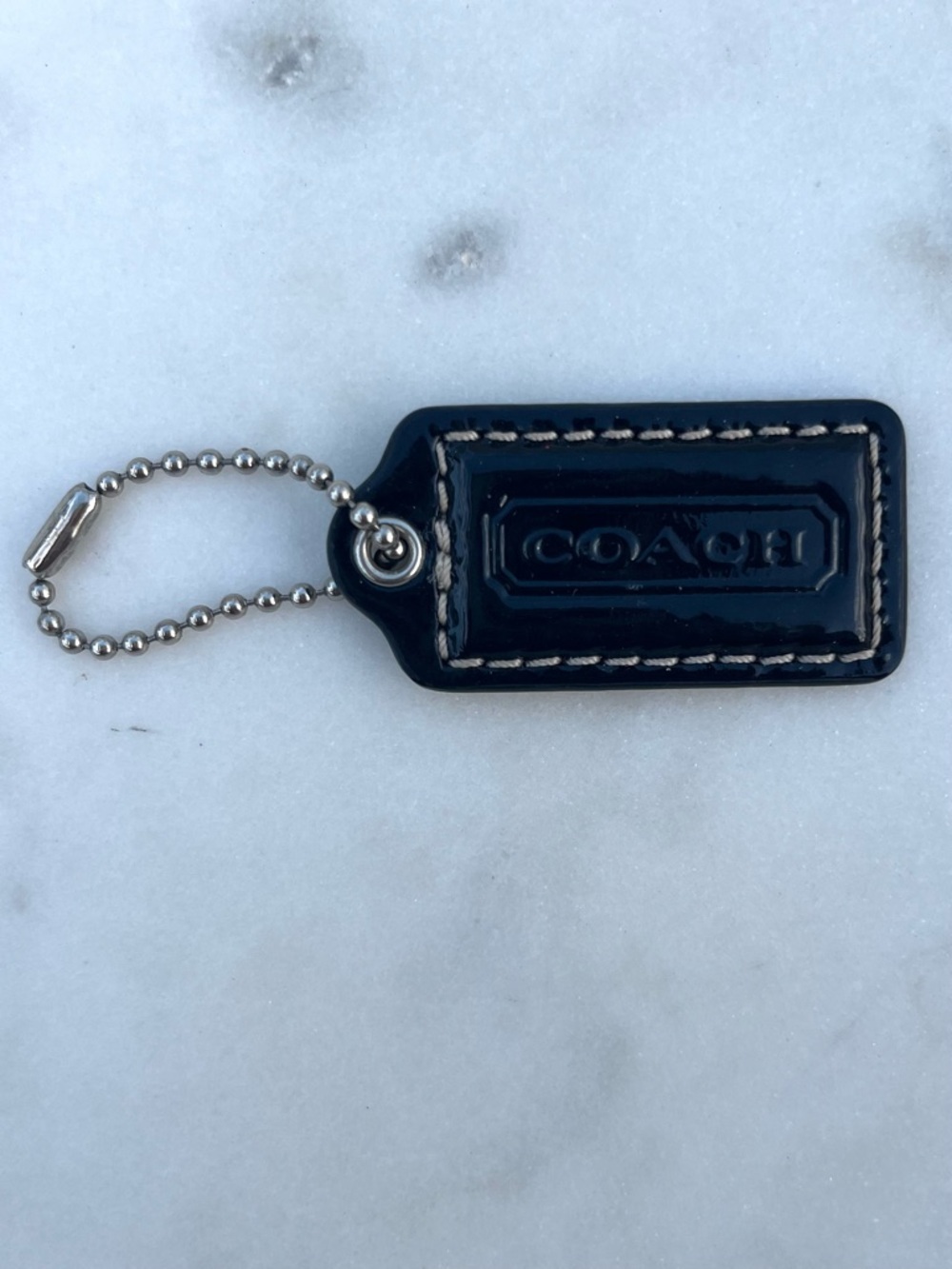 COACH Patent Leather Hang Tag, Black w/ Contrast Stitching